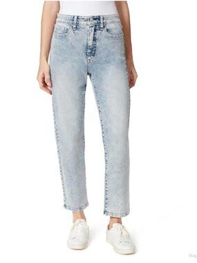 High Rise Ankle Straight Leg Jeans Cotton Stretch Denim